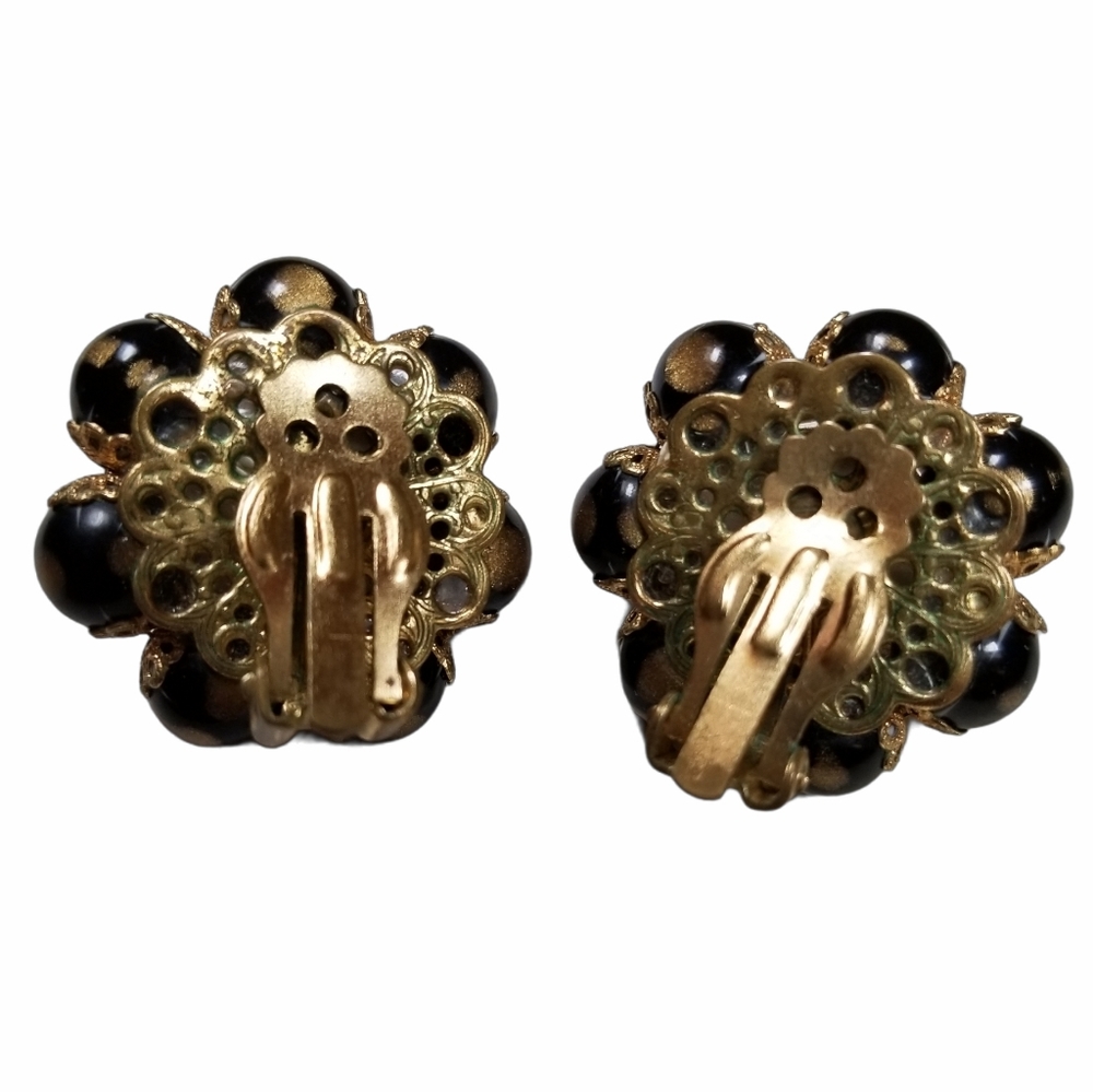 Vintage Art Glass Goldtone Clip On Earrings - Picture 3 of 8